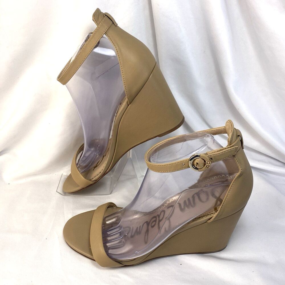Sam Edelman NEESA Sandals Size 10M Tan Slingback Leather Wedge Heel Open Toe